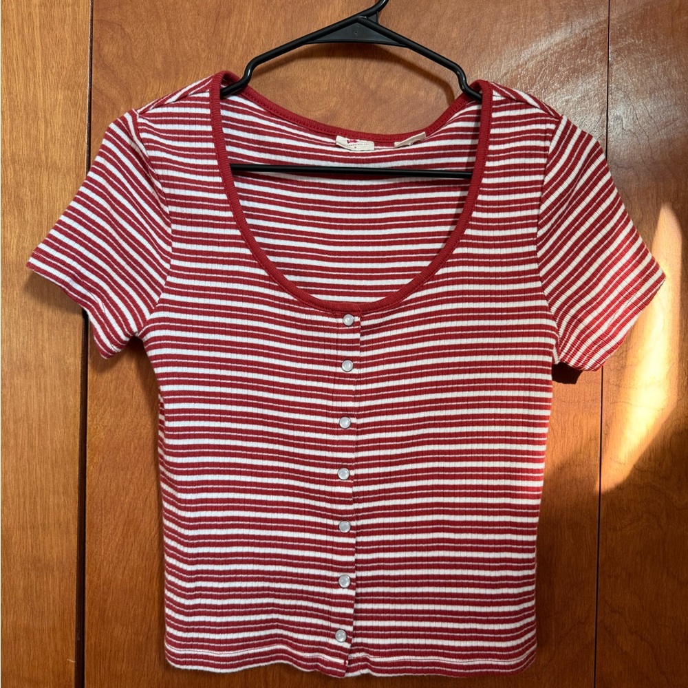 Levi's Red and White Striped Short Sleeve Top